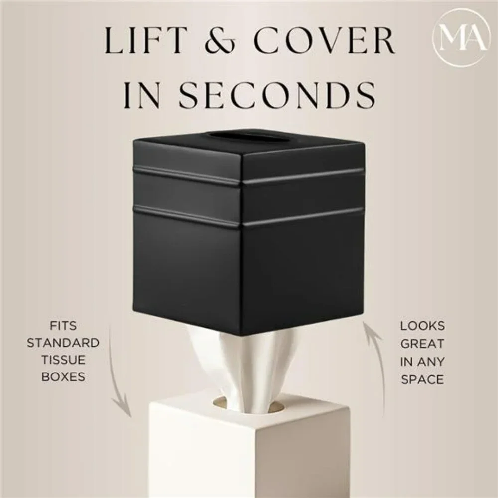 Matte black metal square tissue box cover decorative tissue holder for bathroom